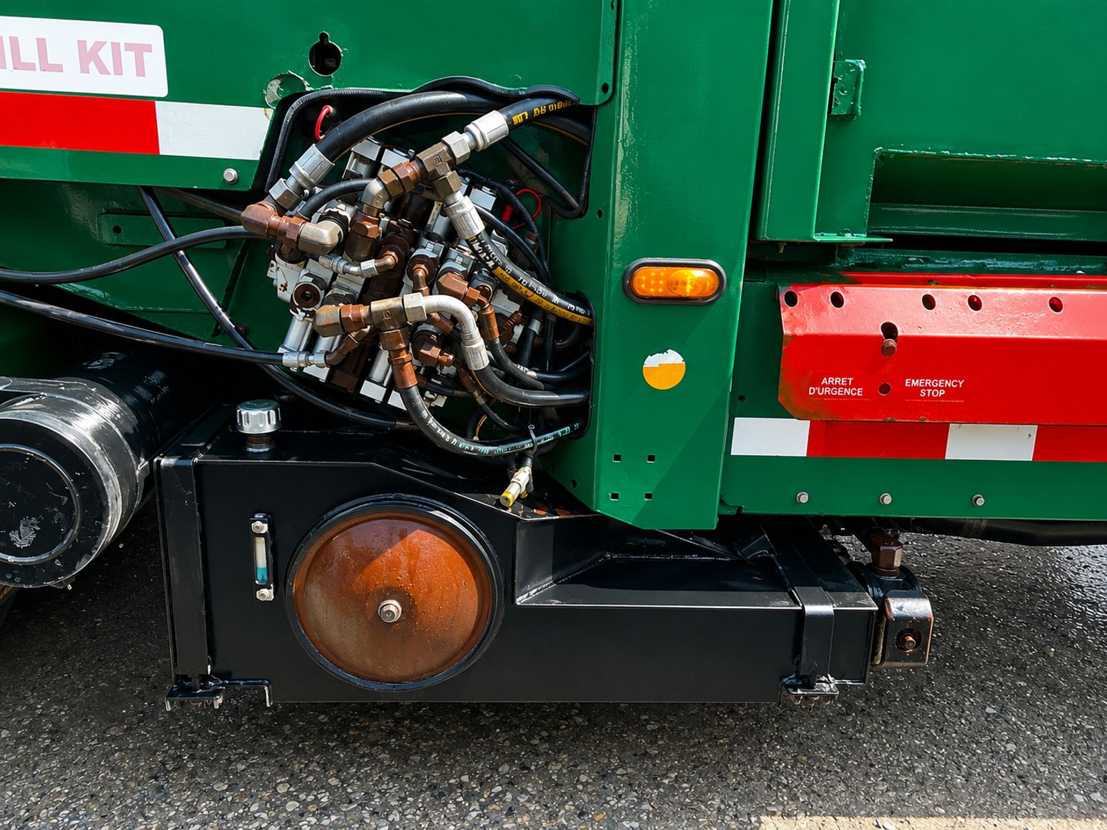 Close-up of EcoLogic's truck-mounted hot-water pressure-wash rig and manifold